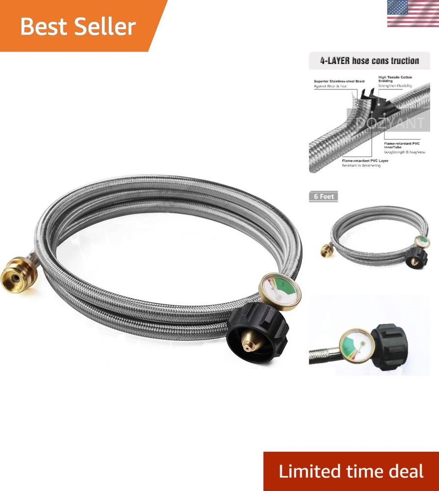 Propane Adapter Hose 6ft with Tank Gauge: Connect 1 lb to 20 lb Appliances
