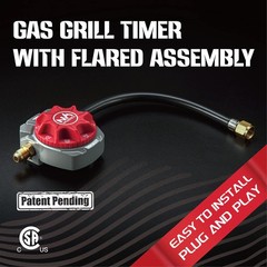 NO WORRIEZ Safety Auto Shut-Off Gas Timer 1 hr, Set_3/8″ W/ Fixed Hose, Red