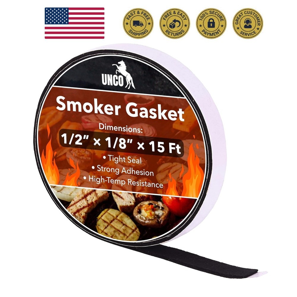 Grill Gasket, 1/2″x1/8″, 15 ft, Smoker Gasket Sealer | High Temp, Easy to Cut…