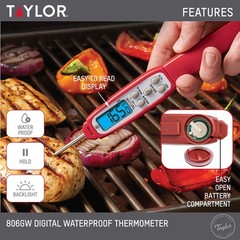 Taylor Digital Waterproof Thermometer with Bright Blue standard, Red