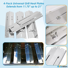 Adjustable Stainless Steel Grill Heat Plates – 4-Pack, 11.75″ to 21