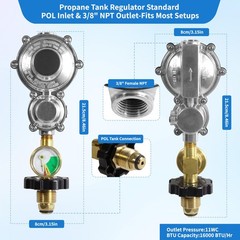 Feirenql 2 Stage Propane Regulator with Gauge and POL, 3/8″ Female NPT for 20 to