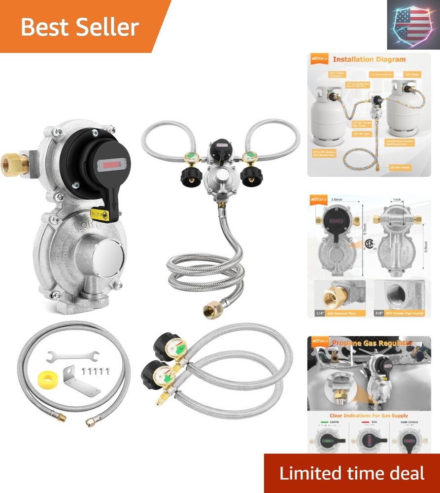 2-Stage Auto Changeover LP Propane Gas Regulator, 6FT1.8m Stainless Steel Bra…
