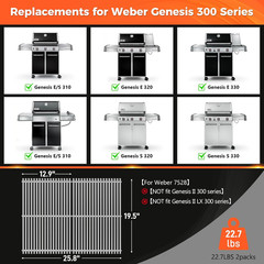 Qulimetal 19.5″ 9MM Thick Grill Grates for Weber Genesis 300 Series, SUS304 Webe