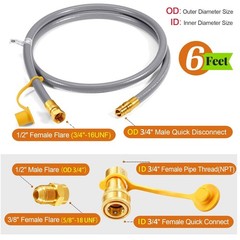 6ft Natural Gas Hose w/ Quick Connect Fitting, Certified