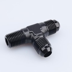 -10 AN Male Flare to 1/2″ NPT on 2 x 10AN to 1/2 NPT Flare Tee on Run black