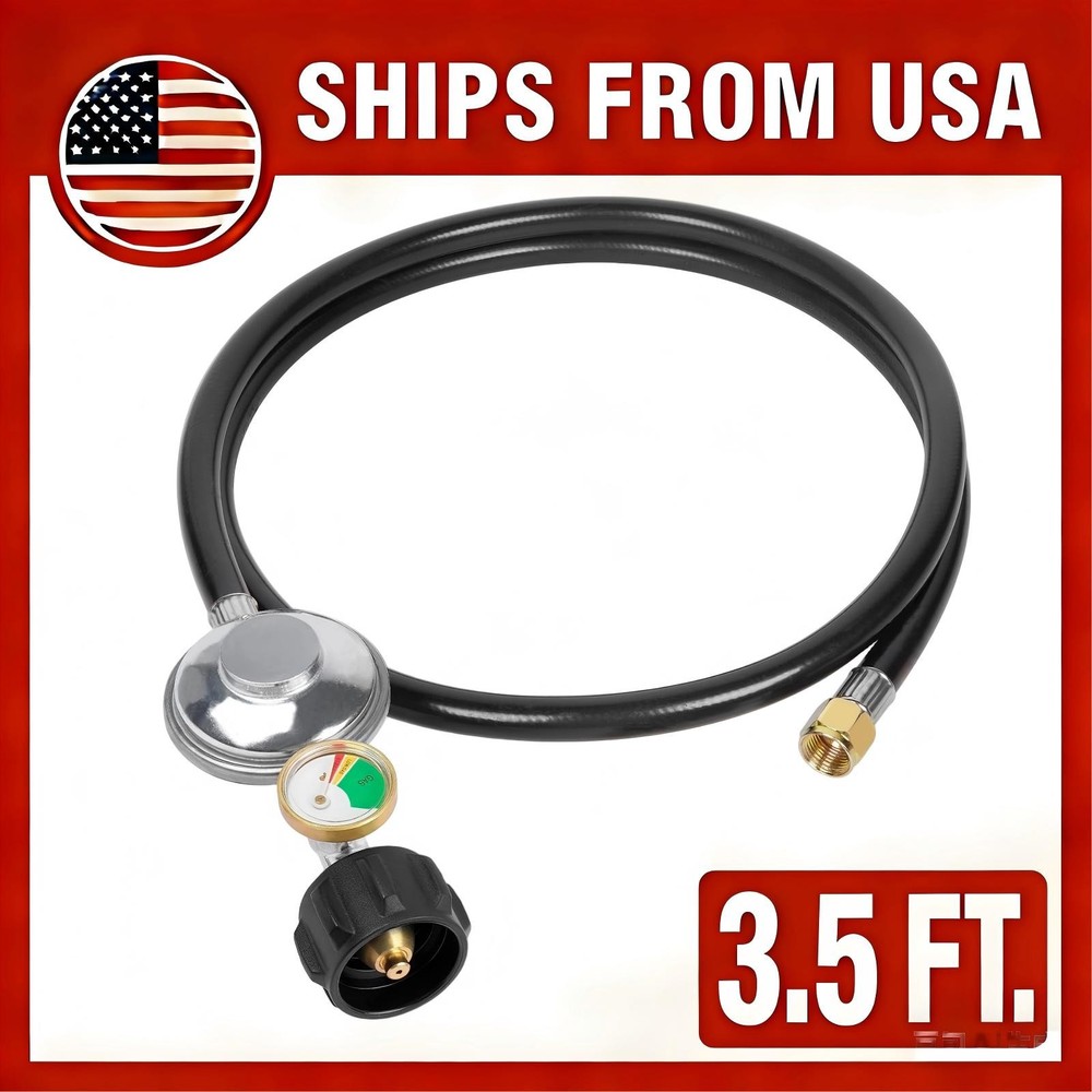 3.5FT Propane Regulator Hose with Gauge for BBQ Grill Patio Heater