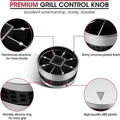 Grill Control Knob 4 Pack, Gas Burner Replacement, Chrome Plated Plastic with No