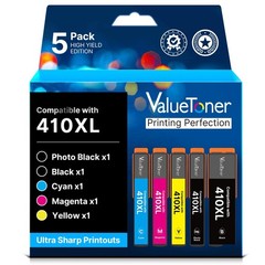 5 Pack 410XL Repl Ink Fits Epson Expression XP-7100 XP-830 XP-640 XP-530 XP-630
