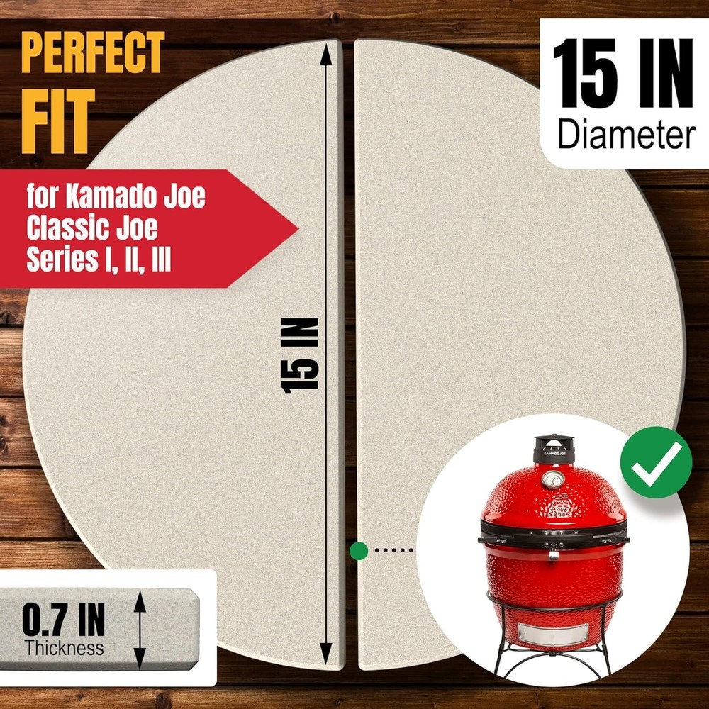 Half Moon Ceramic Heat Deflector Plates for Kamado 15 inch 2-Pack, White