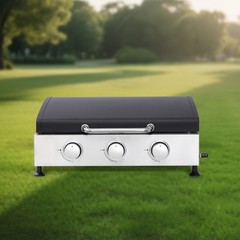 Portable 3 Burner Gas Grill 28680 BTU Cast Iron Grate Enamel Stove Teppanyaki