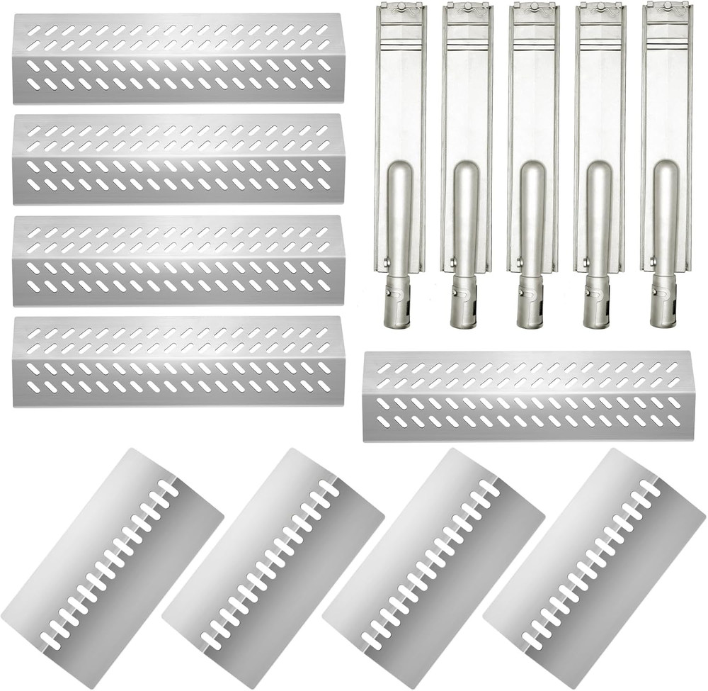 Stainless Steel 5Pcs 16631 Flame Tamer Flavor Bar and 4Pcs 16520 Heat Plate Shie