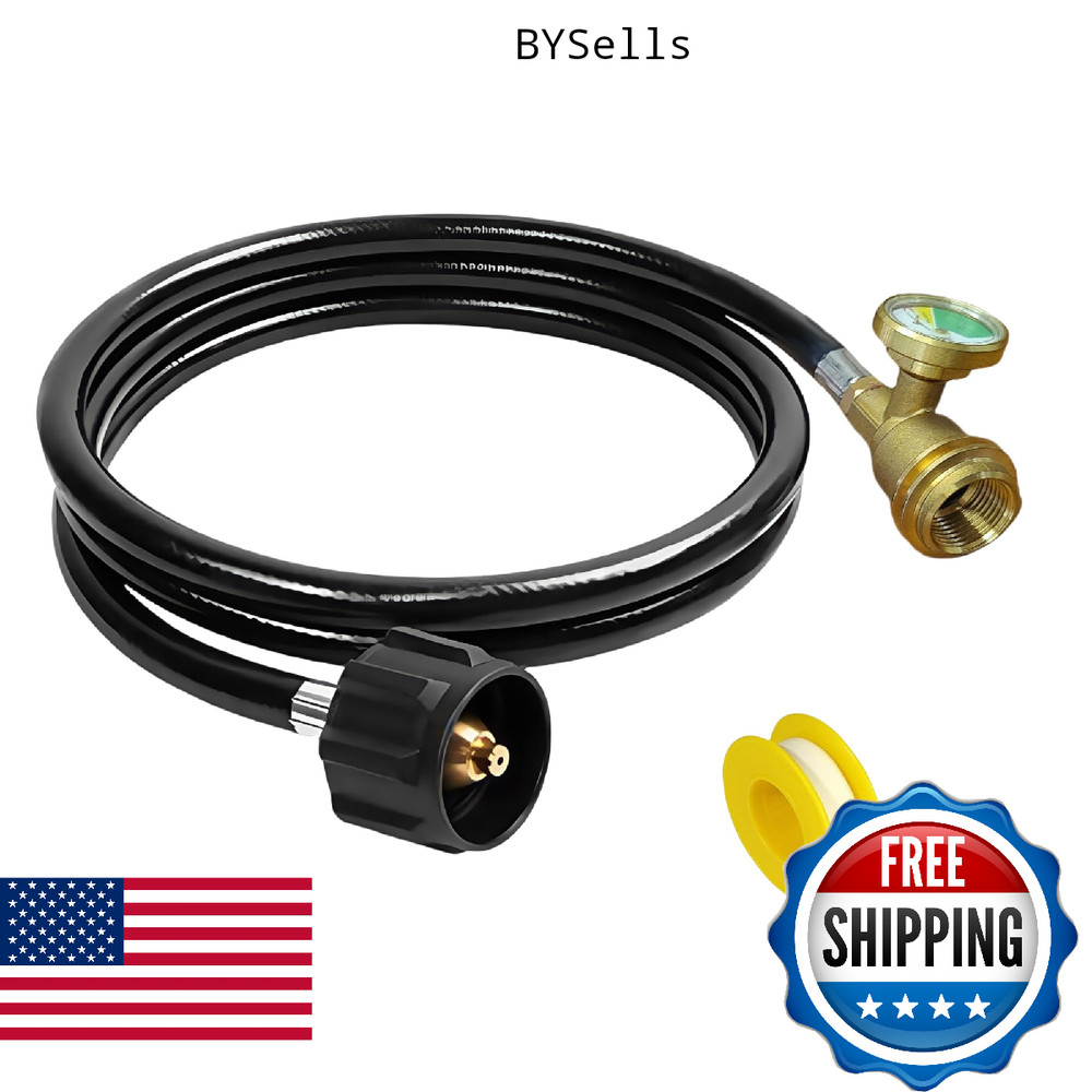6 Feet Propane Tank Extension Hose with Gauge for 100 lb Propane Tank, Propane T