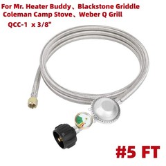 NEW Propane Hose with Regulator 5/12/15FT Braided Grill Hose, QCC1 3/8″ female