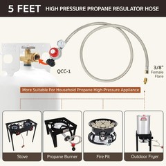 5FT 0-30 PSI HP Propane Regulator Hose Gas Grill Regulator & PSI Gauge