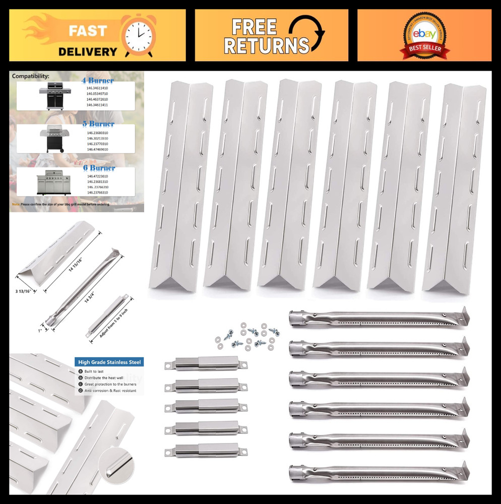 6 Burner Gas Grill Replacement Parts – Stainless Steel Burner Tubes & Heat Plate