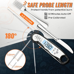 Digital Meat Thermometer, Waterproof Instant Read Food Black –