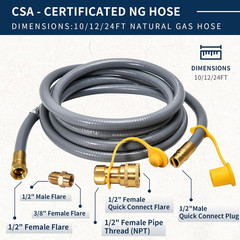 10Feet 1/2 ID Natural Gas Hose for BBQ Grill Generator Pizza Oven Patio Heater