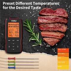 YIOU Wireless Meat Thermometer for Cooking, Digital 4 Probe, Red