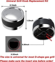 4Pc Grill Control Knob Replacement Chrome Plated Plastic Fit Grill D-Shape Valve