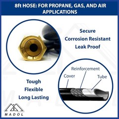 8′ LP Propane Gas Regulator Set Propane 0-20 PSI Adjustable Regulator QCC1/Type1