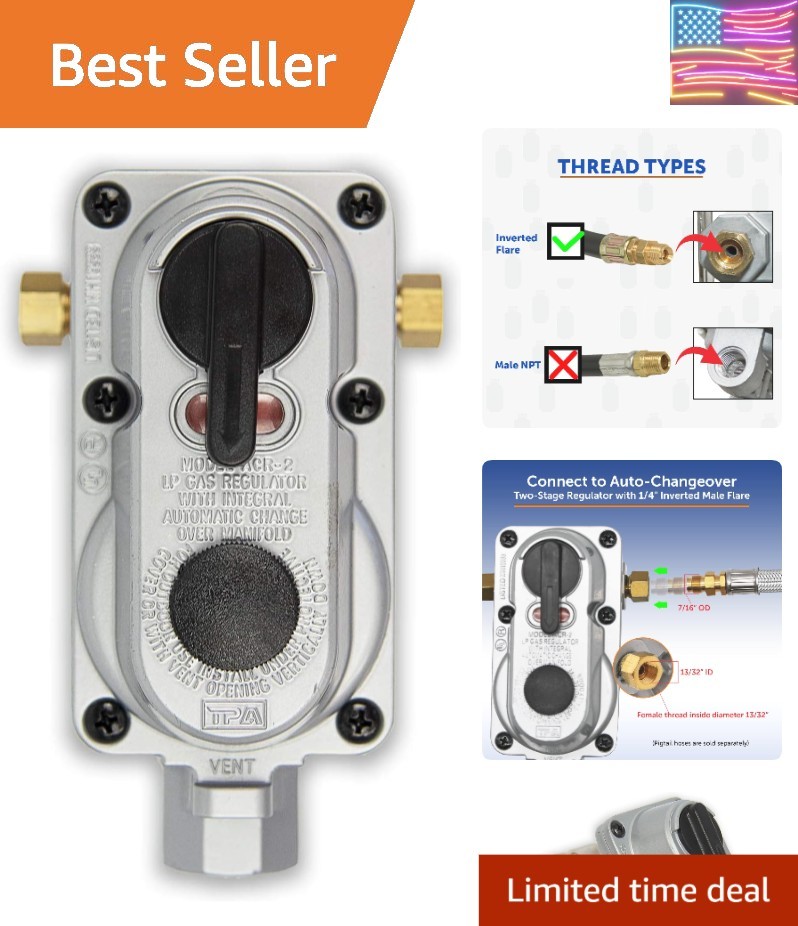 2-Stage Auto Changeover LP Propane Gas Regulator for RVs, Vans & Trailers