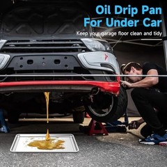 2Pcs Stainless Steel Oil Drain Drip Pan for Under Car, 35.4 x 24 x 1.9” Metal