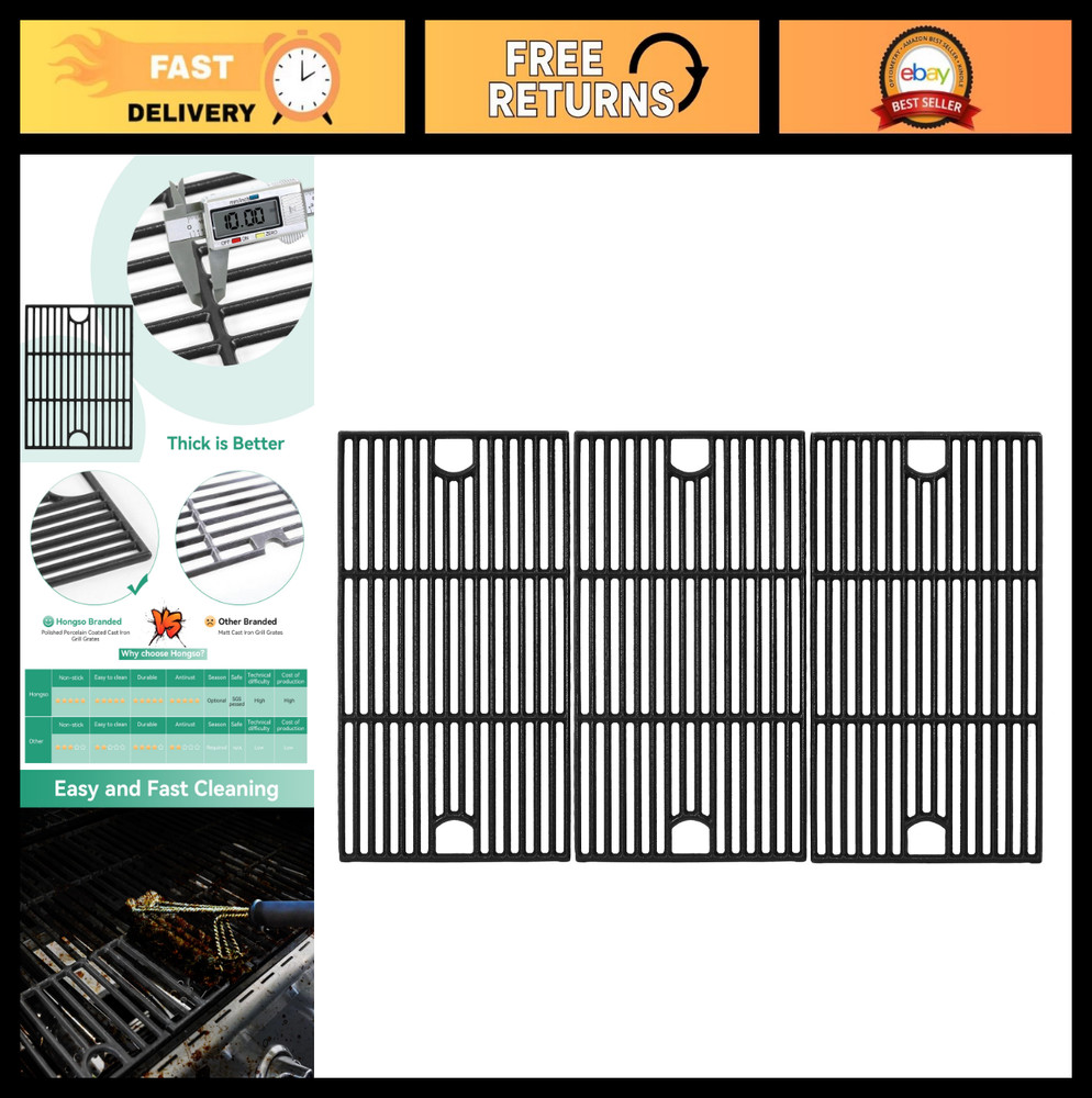 17″ Cast Iron Grill Grates Replacement for 6-Burner Gas Grill, Cooking Grids