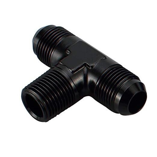 -8 AN Male Flare to 3/8″ NPT on Side 2 x 8AN to 3/8 NPT Flare Branch Tee black