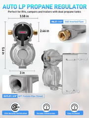 RV 2-Stage Auto Changeover LP Propane Gas Regulator with 48″ Stainless Braided R