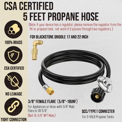 5ft Propane Regulator & Hose with Elbow Adapter for Griddles, Heaters & Fire Pit