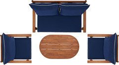 Deacon 4-Piece Patio Set with Navy Cushions & Elegant White Piping
