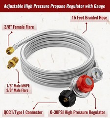 CALPOSE 15FT High Pressure Propane Regulator Hose with 15FT, Stainless Steel