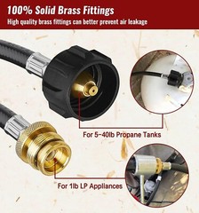 12 feet (144in) QCC1 / Type1 LP Propane Tank Adapter Hose Allows Tabletop Grills