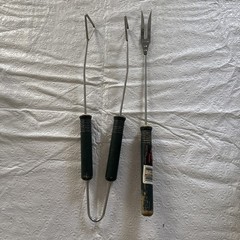 Vintage Ekco Grill Set Tongs 58015 & 58014 Wood Handle Rare! With Stickers