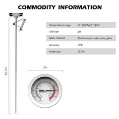 Candy/Deep Fry Oil Thermometer for Frying with 12” Probe & Pot 12, Silver