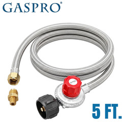 0-20 PSI Adjustable LP Gas Regulator, 5FT Stainless Braided Hose for Burner
