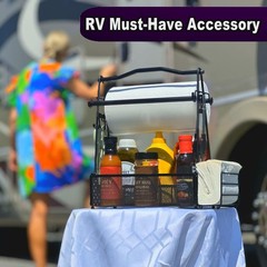 Grill Caddy for Outdoor Kitchen – Foldable Picnic BBQ Black