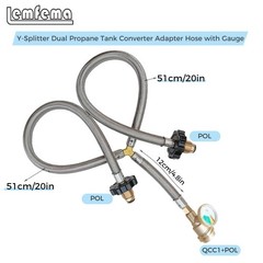 Lemfema Y Type Splitter Propane Tank Converter POL Inle with Gauge, BLACK