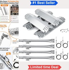 Grill Burner Replacement Kit 4 Burner 14 7/8 Inch 304 Stainless Steel Heat