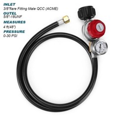 4FT 0-30PSI High Pressure Propane Regulator with Hose & Gauge, 1/8 MNPT Pipe Fit