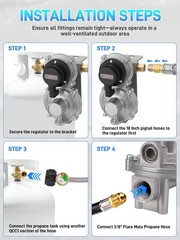 2-Stage Auto Changeover Propane Gas Regulator with Dual 18″ Hoses & Tank Gauge f