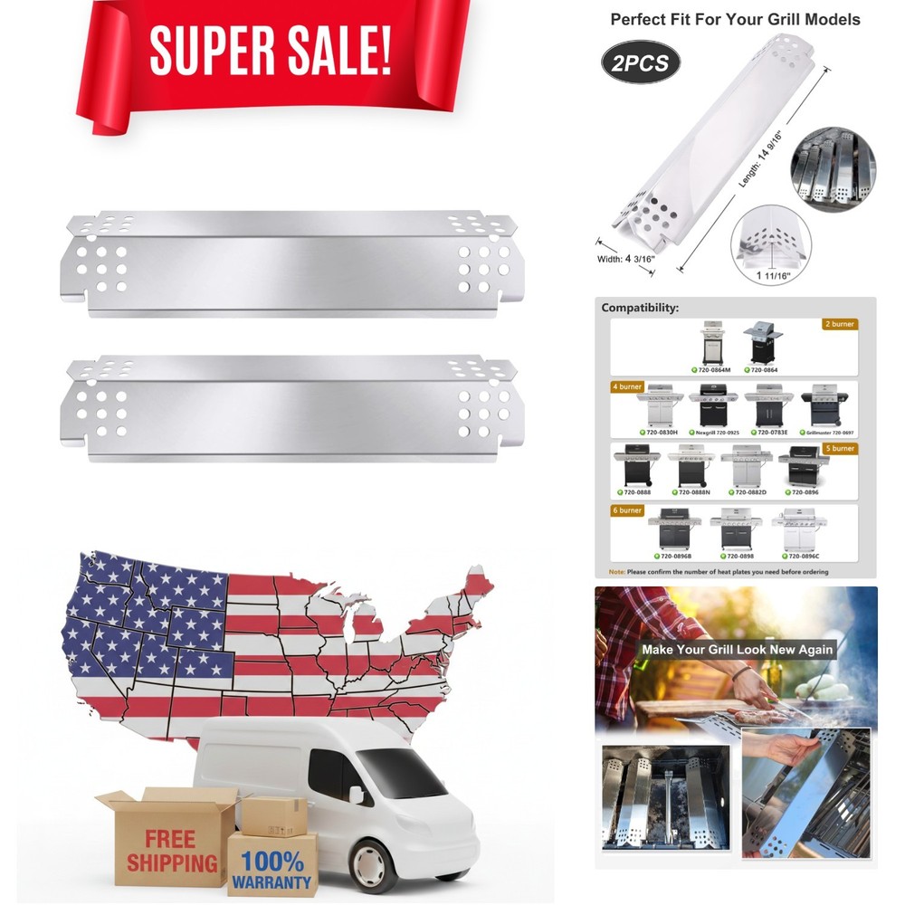 Durable Stainless Steel Grill Heat Shields Compatible with Nexgrill 720 Series