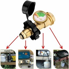 Propane Gas Tank Brass Adapter Gauge Grill BBQ w/Indicator Pressure Gage US