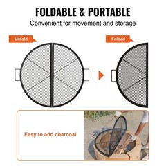 36in Round 333lb Steel Grill Grate & X-Support, Foldable, Black