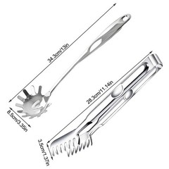 2-Piece Kitchen Serving Set: Flour Scoop + Pasta Tongs 11.14 and 13 inch