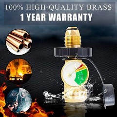 Propane Gas Tank Brass Adapter Gauge Grill BBQ w/Indicator Pressure Gage US