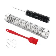 BBQ Pellet Tube 12 Inch Stainless Steel for Smoke Flavor with Brush and S Hook