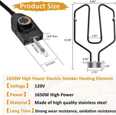 Upgrade 1650W Electric Smoker Heating Element with Adjustable Thermostat Cont