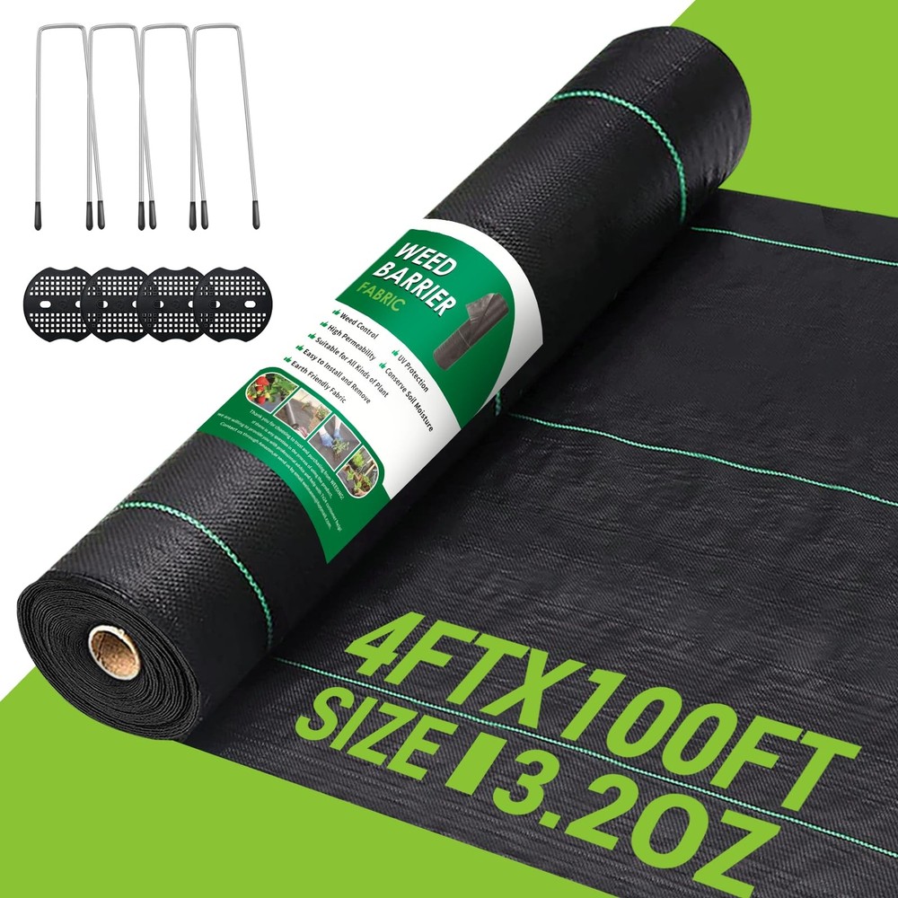 4FT x 100FT Weed Barrier Landscape Fabric Heavy Duty, 3.2oz Gardening Weed Co…